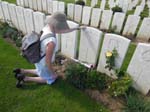 60Sue_at_Grave_site_of_Corporal_P_J_Moore_in_Terlincthun_British_Cemetery_Sept15