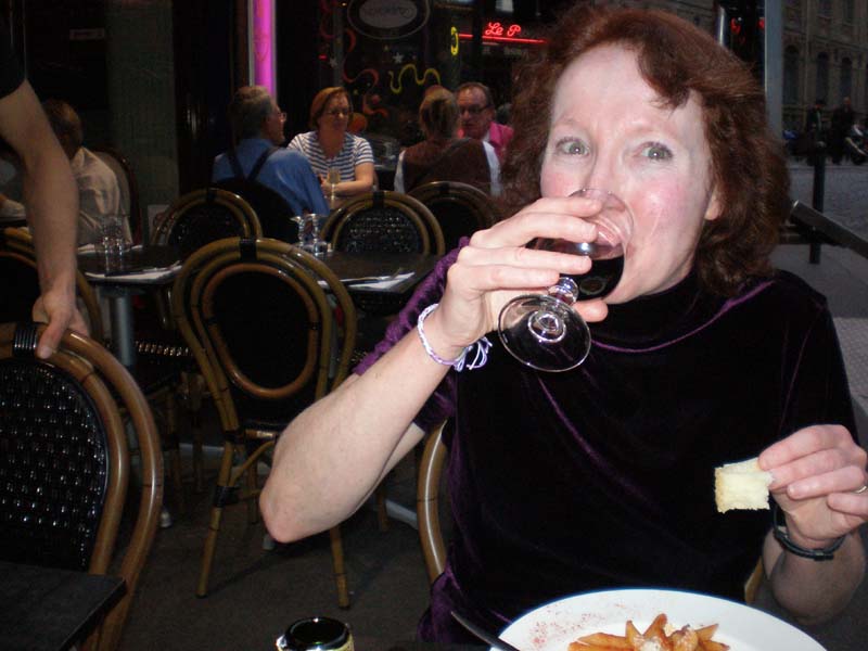Sue at dinner - taken with flash